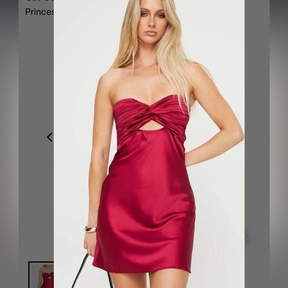 NWOT Princess Polly Satin Shellie Strapless Mini Dress Red - Picture 4 of 14